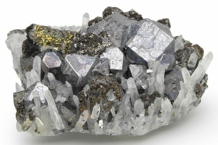 Galena and Chalcopyrite on Quartz Crystals- Peru #236689